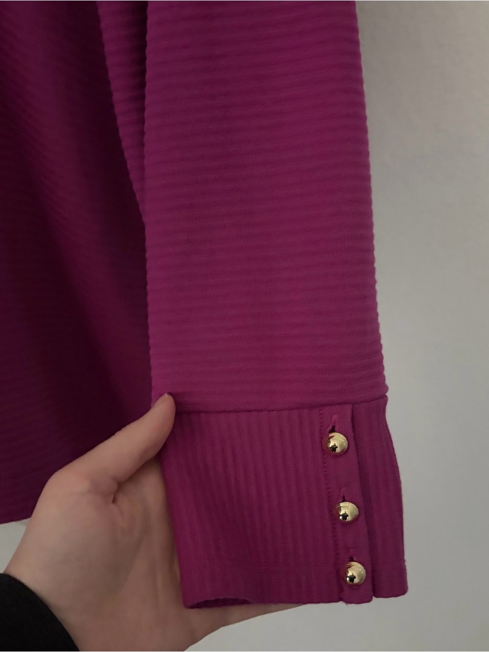 Talbots Magenta V-Notch Collared Long Sleeve Top - Picture 5 of 8